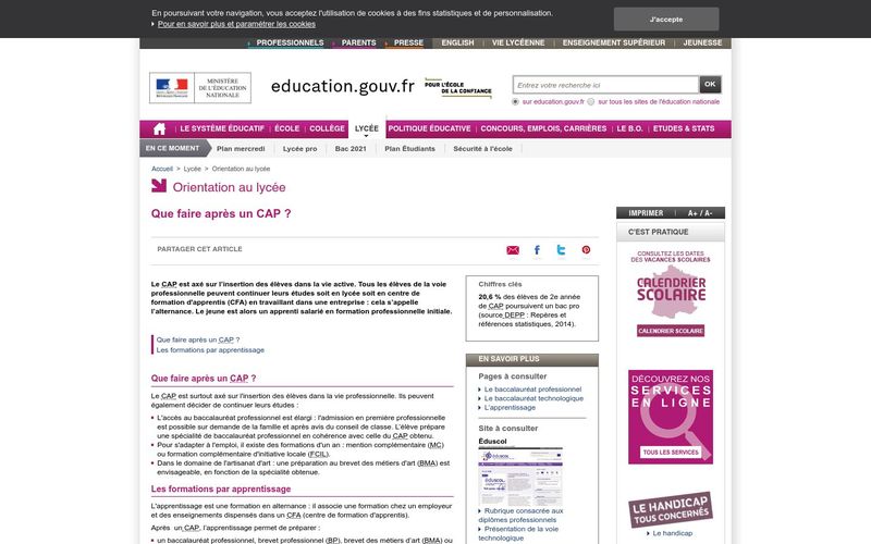 Que faire après un CAP ? Ministère de l'Éducation nationale