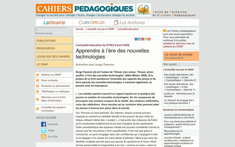 Les Cahiers pédagogiques : apprendre à l'ère des nouvelles technologies